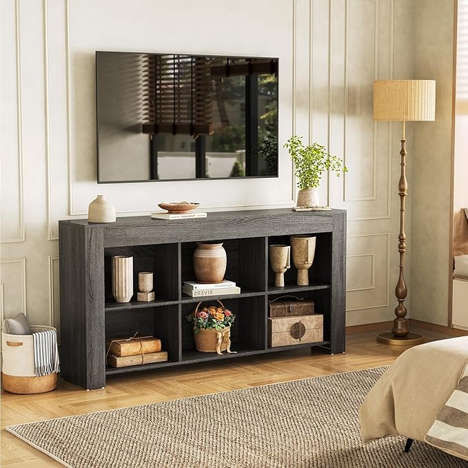LITTLE TREE TV Stand with Storage, 63-Inch Entertainment Center with Shelves