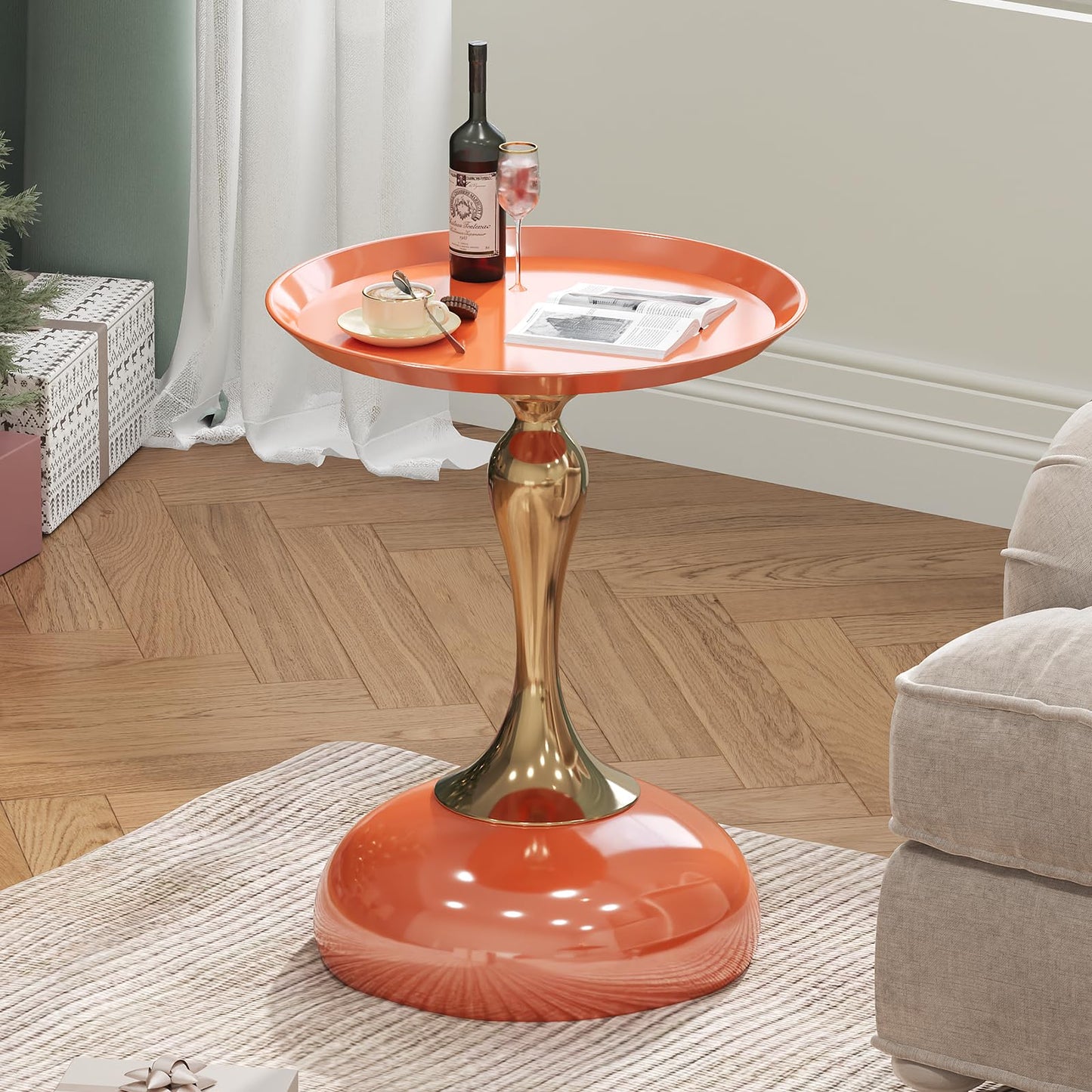 wangbochuan Stylish Hourglass Side Table - Contemporary Design for Living Rooms, Cafes, Dining Areas, Bedrooms, and Outdoor Spaces - Perfect Accent Piece for Any Decor (1, Hermes Orange)
