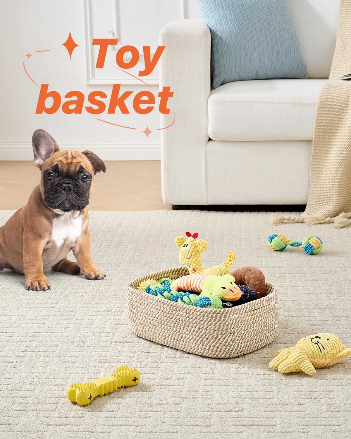 KALLAX Small Woven Basket, 12 x 8 x 4.5 Inches, Storage Basket for Organizing, Cute Small Rope Shelf Closet Cube Storage Bins Baskets for Shelves, Dog Toy Gift Baskets Empty, 3 Pack Brown