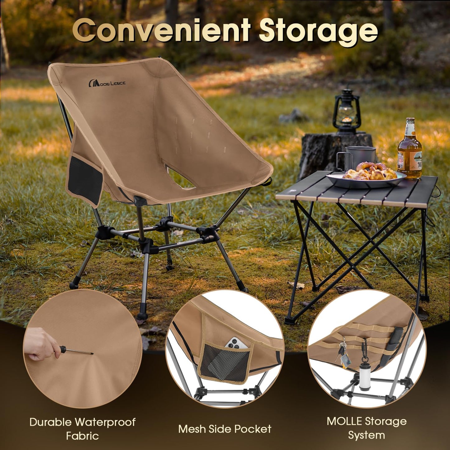 MOON LENCE Portable Camping Chair Plus, Larger & Roomier, Compact and Lightweight Still, Folding Chair for Backpacking & Hiking, 330Lbs Capacity (Desert Rust-2pack)