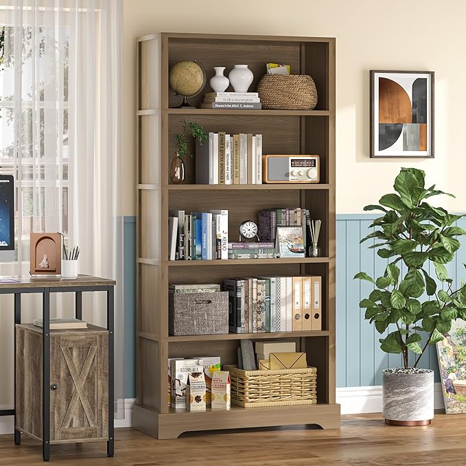 TVU 5-Tier Wooden Bookshelf, 31.5" W Standing Book Shelf