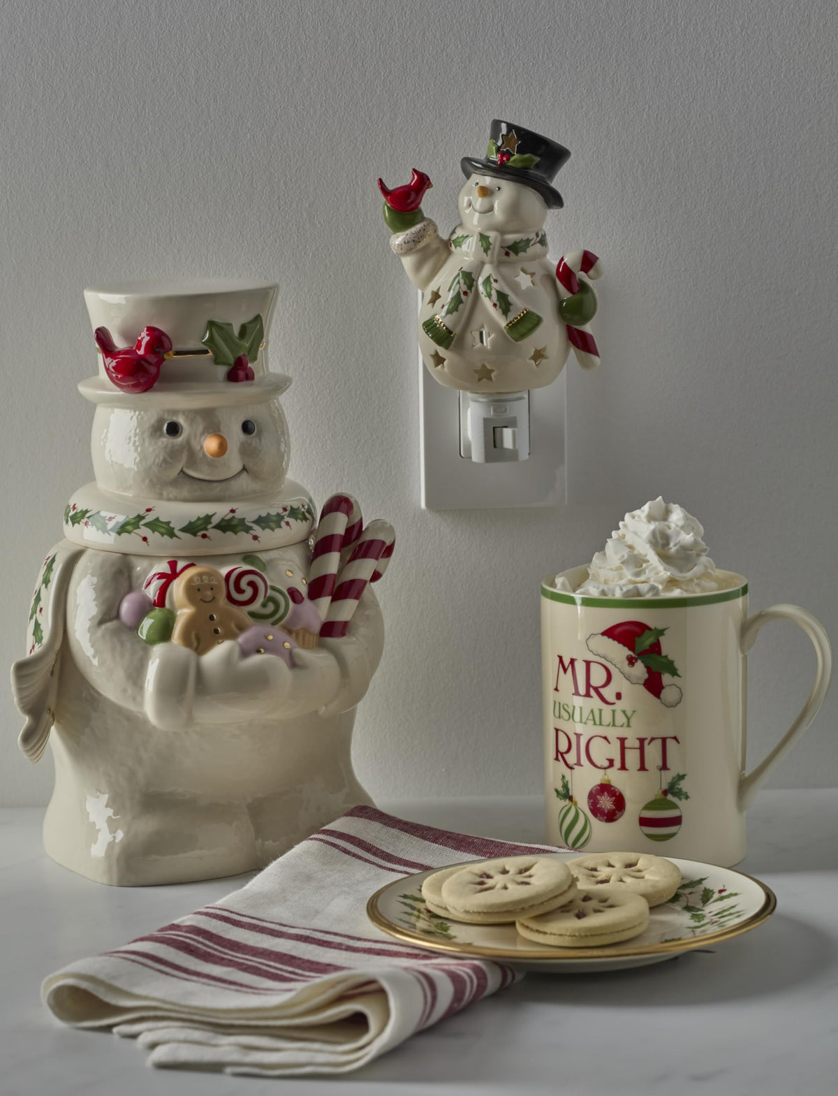 Lenox 897958 Happy Holly Days Snowman Night Light, Christmas Decorations, Decor