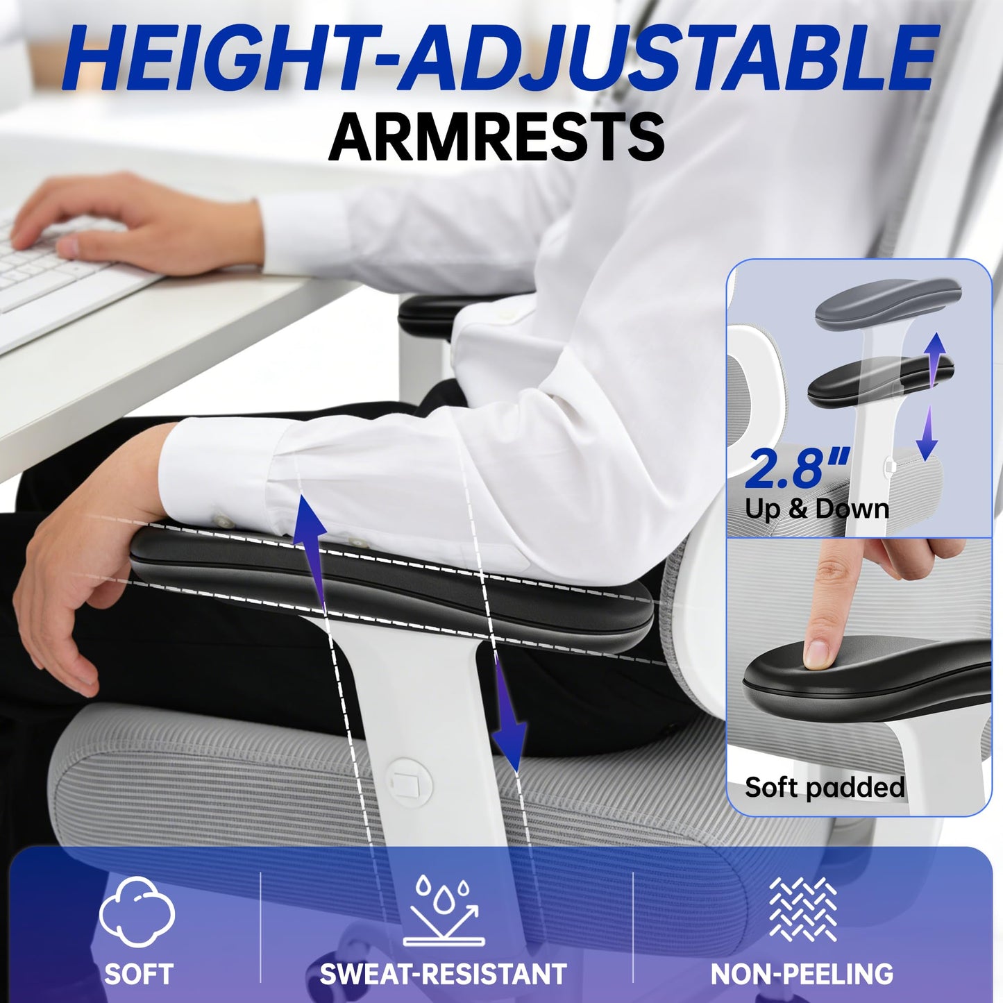 Hayelf Ergonomic Office Chair, High Back Mesh Computer Chair with Comfortable Adaptive Lumbar Support, Built-in Coat Hanger, SGS Class 4 Gas Lift, Heavy Duty 300lbs for Long Hours Home Office