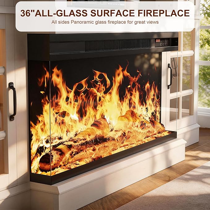 MXV 80" Fireplace TV Stand, 3-Sided Glass Fireplace and Modern Entertainment