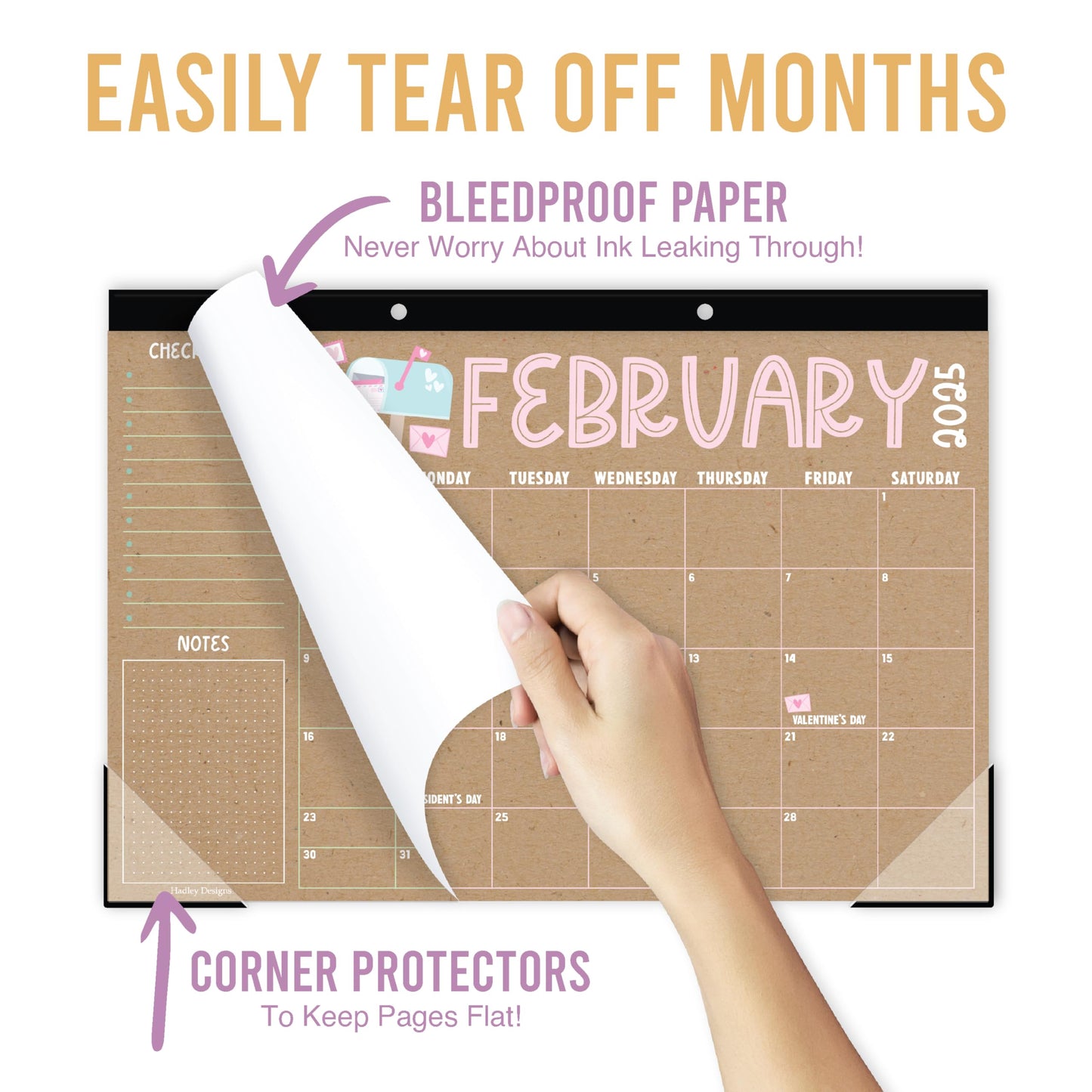 Hadley Designs Large Desk Calendar 2025-2026 - Desktop Calendar 2025, 18-Month Desk Calendars for Home, Office & Classroom, Cute Kraft Classroom Must Haves, Gifts for Coworkers, Teachers & Students