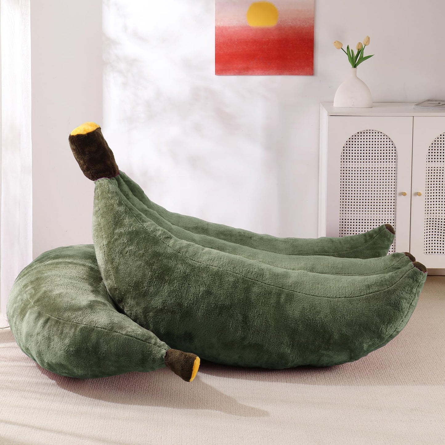 IEVENW Banana Bean Bag Chair with Ottoman, Floor Sofa Bed with Footrest, Comfy Convertible Lounger for Adults, Plush Couch for Bedroom, Living Room or Dorm, L-DarkGreen