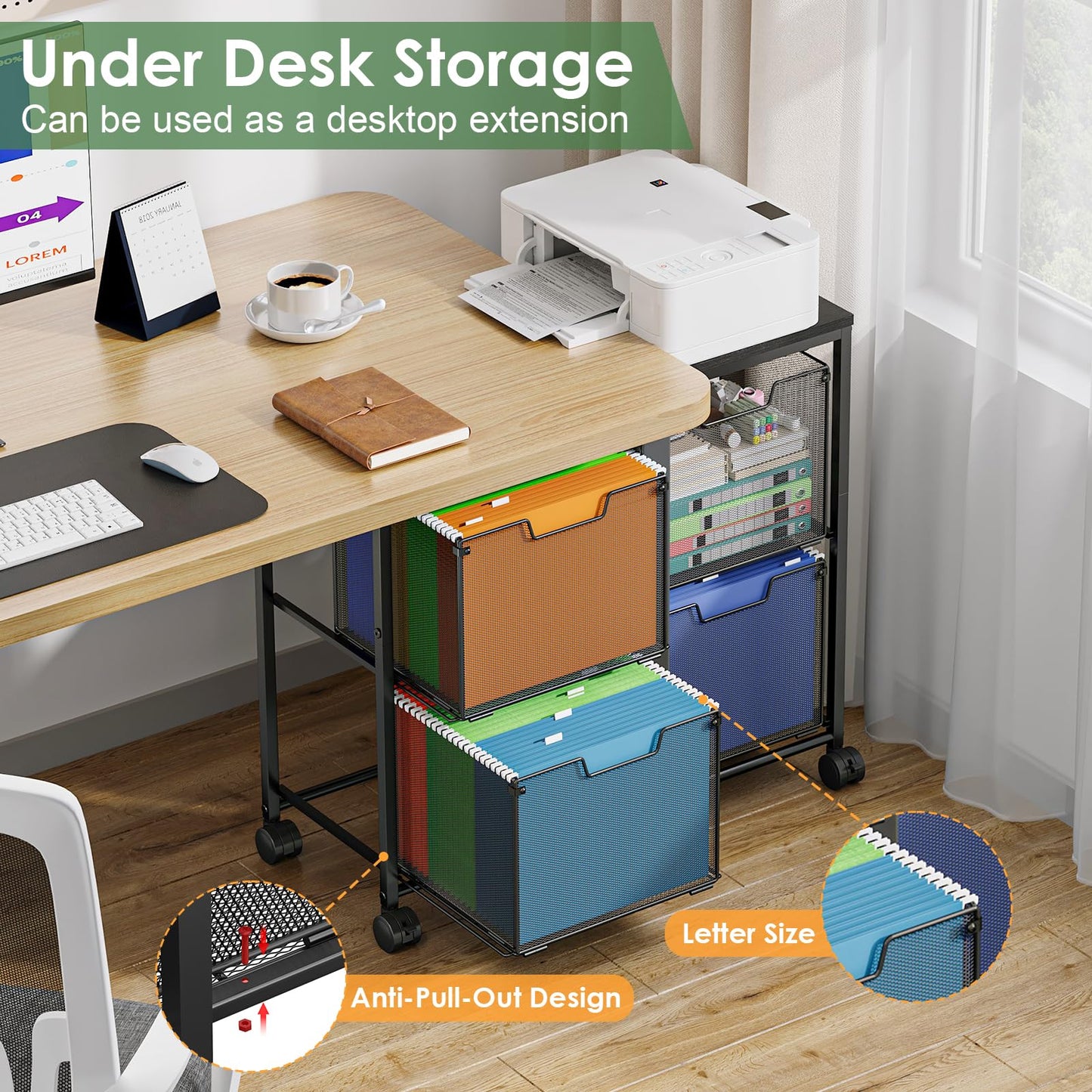 Sbanmao 4 Drawer Lateral File Cabinet, Mobile Filing Cabinet, Printer Stand with Wheels Under Desk Storage Office Storage Cabinet Fits Letter Size for Home Office, Black