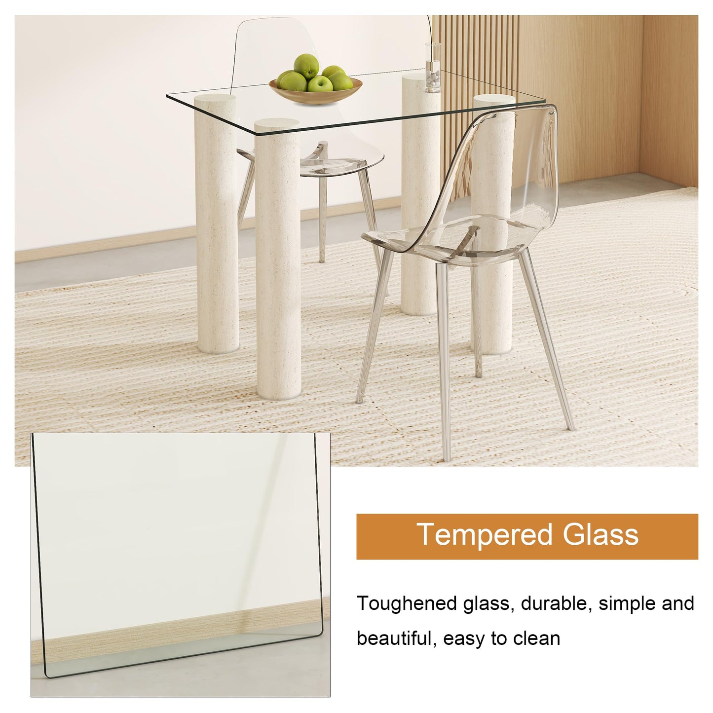 Virelix Rectangle Tempered Glass Table Top, Clear Surface 1/4" Thick Flat Polished Edge for Furniture Protection Patio Dining Coffee End Tables