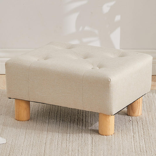 FIMIVIBI Small Foot Stool Ottoman, Linen Footstool Ottoman Foot Rest for Couch, Rectangle Footstools and Ottomans Small for Living Room, Entryway and Bedroom (Beige)