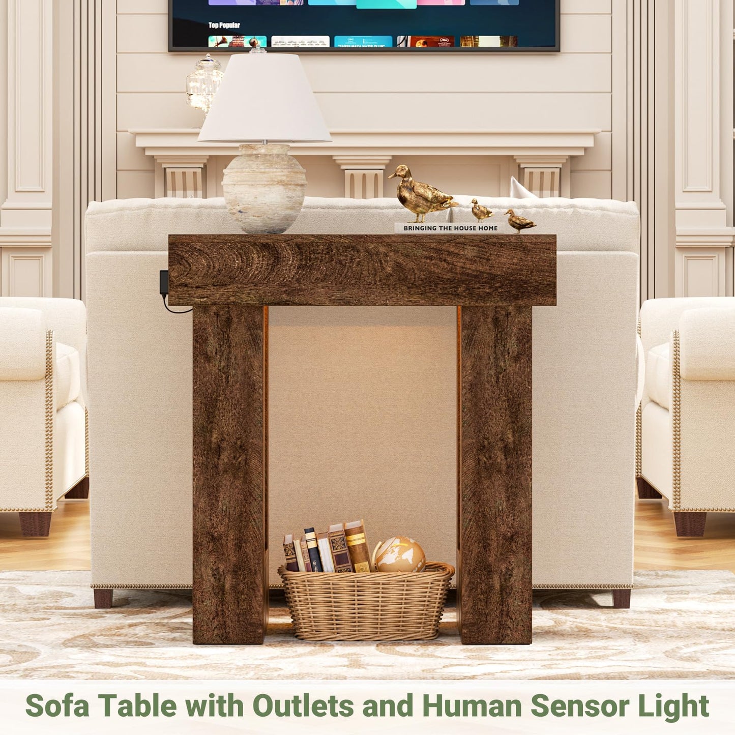 Unikito 32" Entryway Table with Socket and Sensor Light, Narrow Console Table with Storage Behind Couch, Farmhouse Entryway Table for Hallway, Behind the Couch, Living Room, Foyer