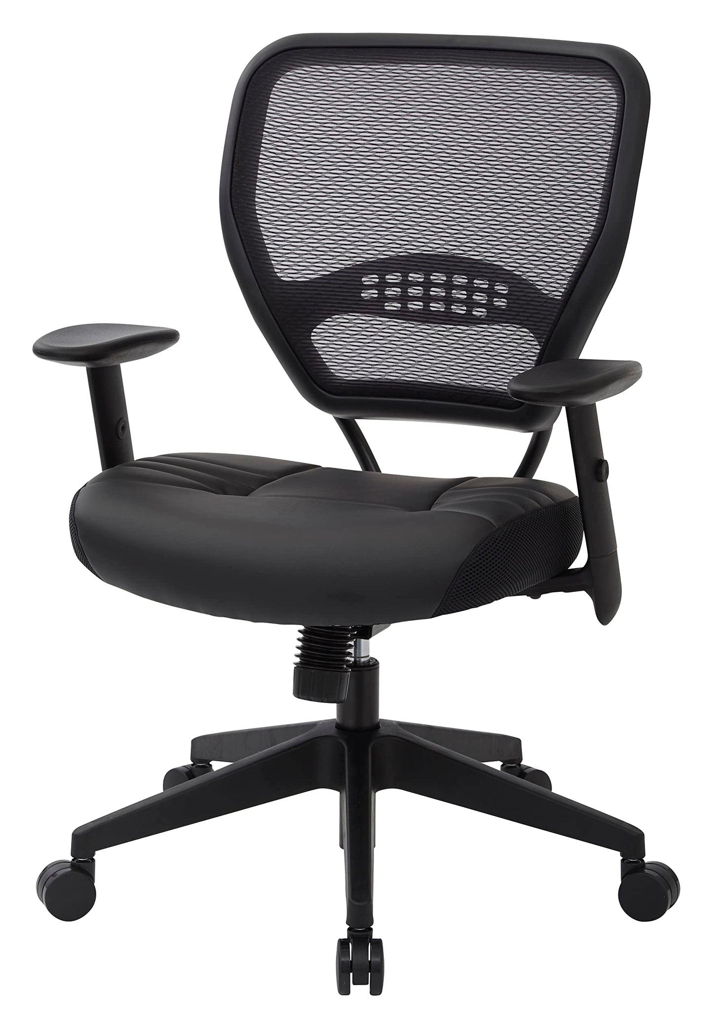Space Seating 57 Series Professional Dark Air Grid Back Manager's Adjustable Office Chair with Built-in Lumbar Support and Padded Seat, Black Bonded Leather