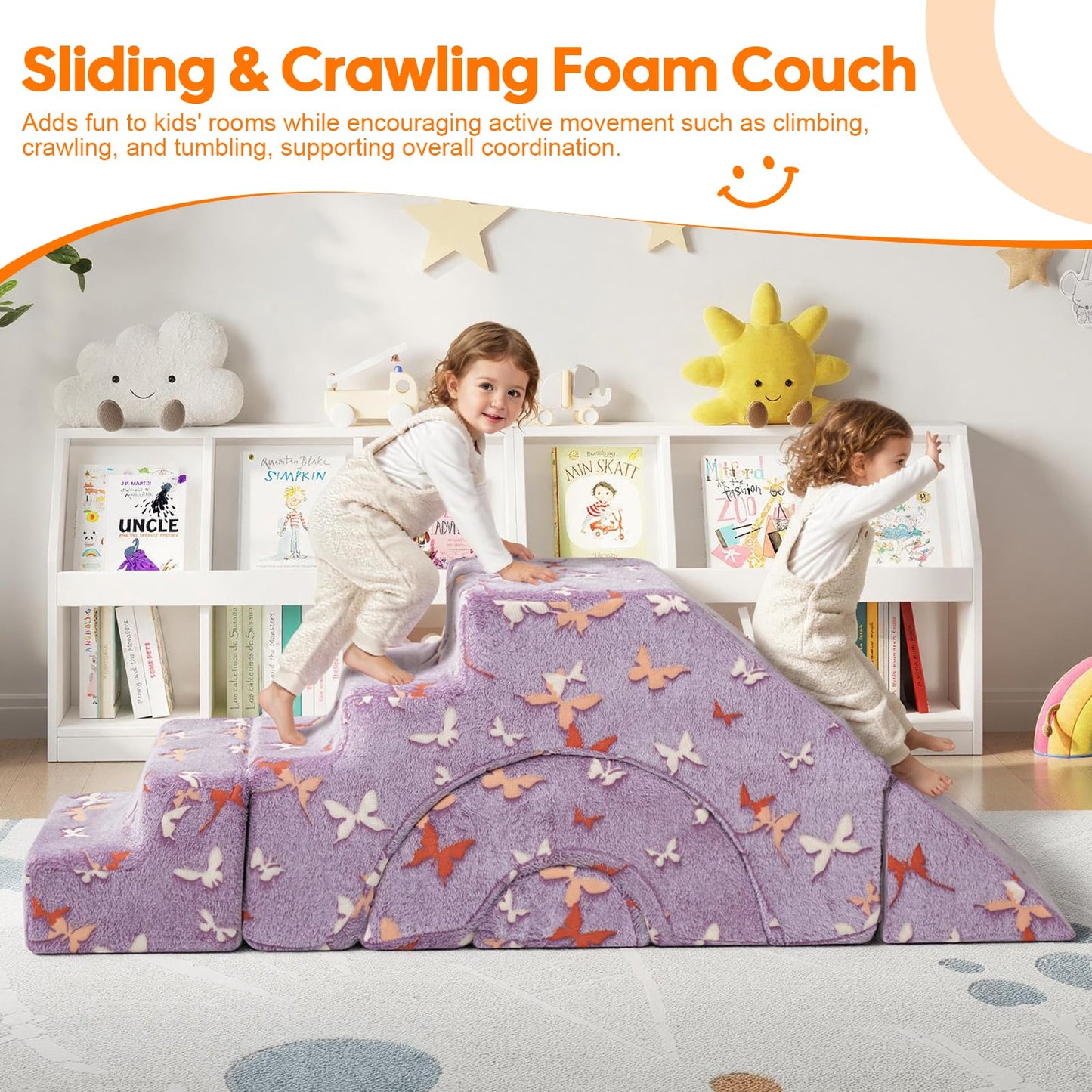 MeMoreCool Foam Climbing Toddler Couch, Modular Kids Sofa with Slide & Stair, Convertible Baby Couch for Playroom, Sectional Furniture for Crawling, Climbing, and Kids’ Play