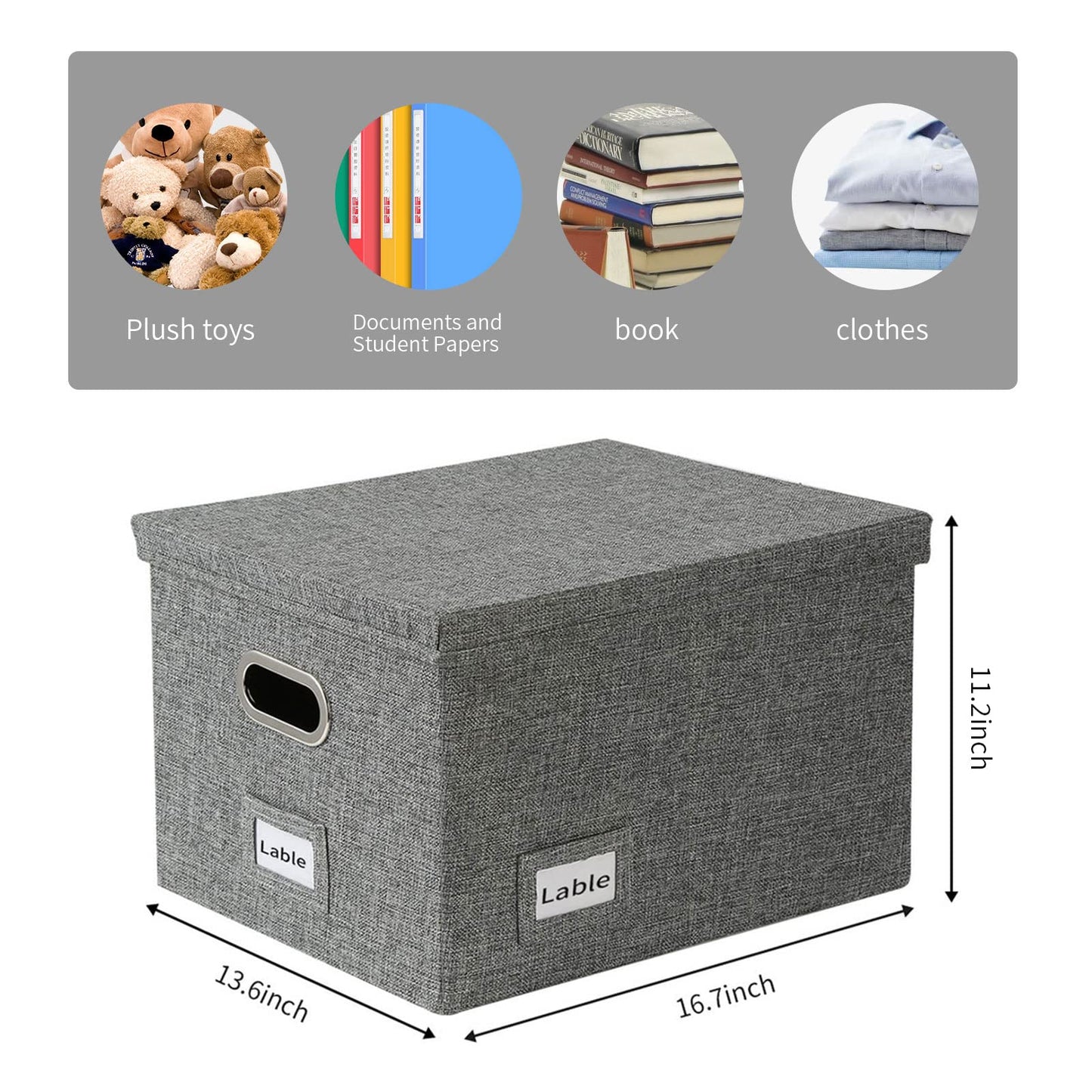 DYWMM File Organizer Collapsible Storage Box for Office File Box with Lids Document Organizer for Office and Home Easy Slide Durable Hanging File Box (Gray)