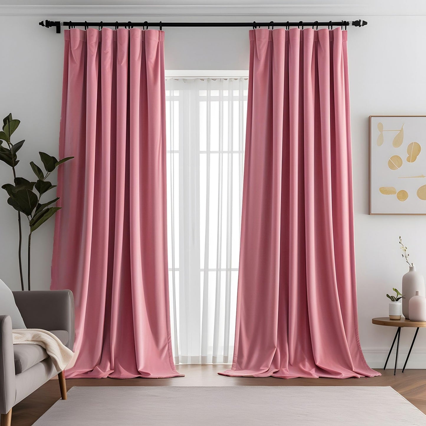 Aljctns Blush Pink Velvet Curtains 90 inches Long Luxury Room Darkening for Bedroom Living Room,Thermal Insulated Super Soft Window Drapes Rod Pocket & Back Tab, W52 x L90,Set of 2 Panels