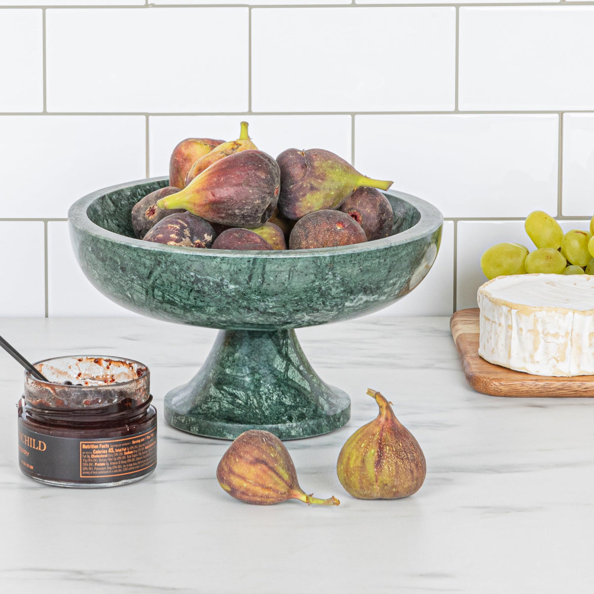 Bloomingville Marble Footed Pedestal Bowl, Green