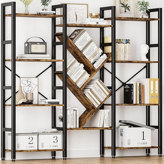 INNOD Triple 4 Tier Book Shelf, Large Industrial Bookcase