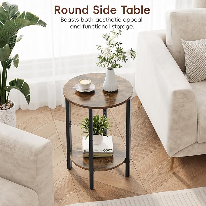 Vagusicc Side Table, Small Round End Table, 2 Tier Small Couch Side Tables