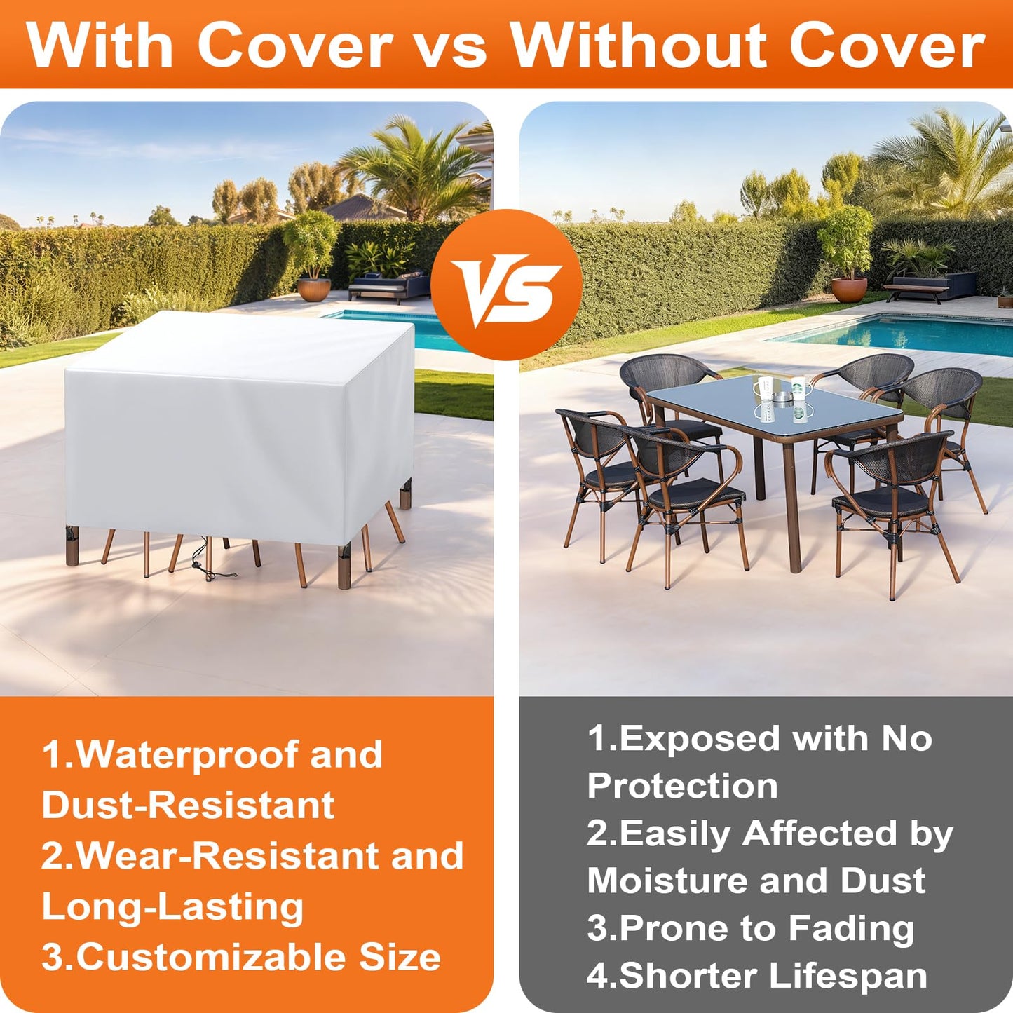 Cisvio Patio Furniture Cover Rectangle 56"(L) x 28"(W) x 28"(H), Custom Heavy Duty 420D Waterproof Outdoor Cover with Drawstring & Buckles for Table Chair Garden, Silver