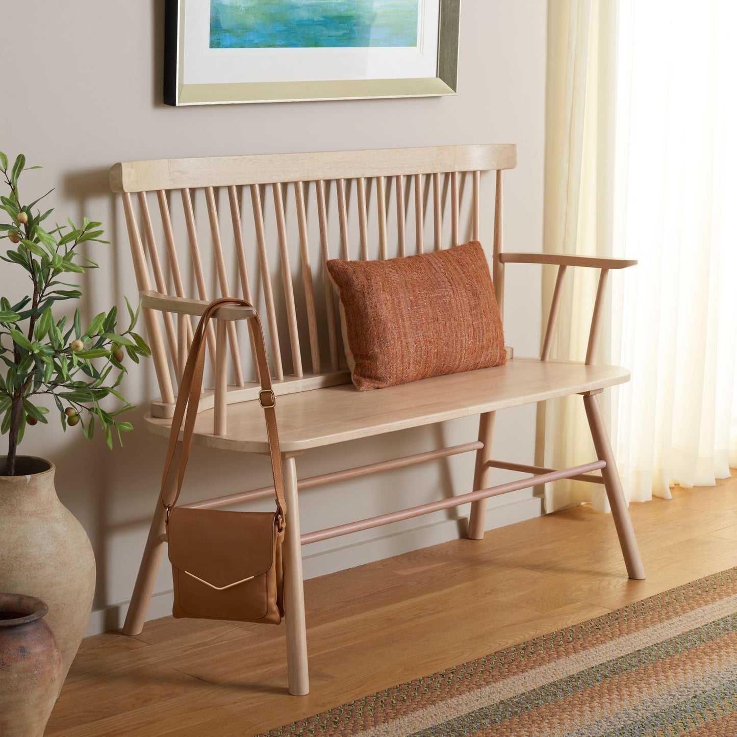 SAFAVIEH Furniture - Addison Loveseat - White Washed - Solid Wood - Coastal Slatted Design - Ideal for Living Room, Sunroom, Bedroom, 18" Seat Height (AMH8513F)