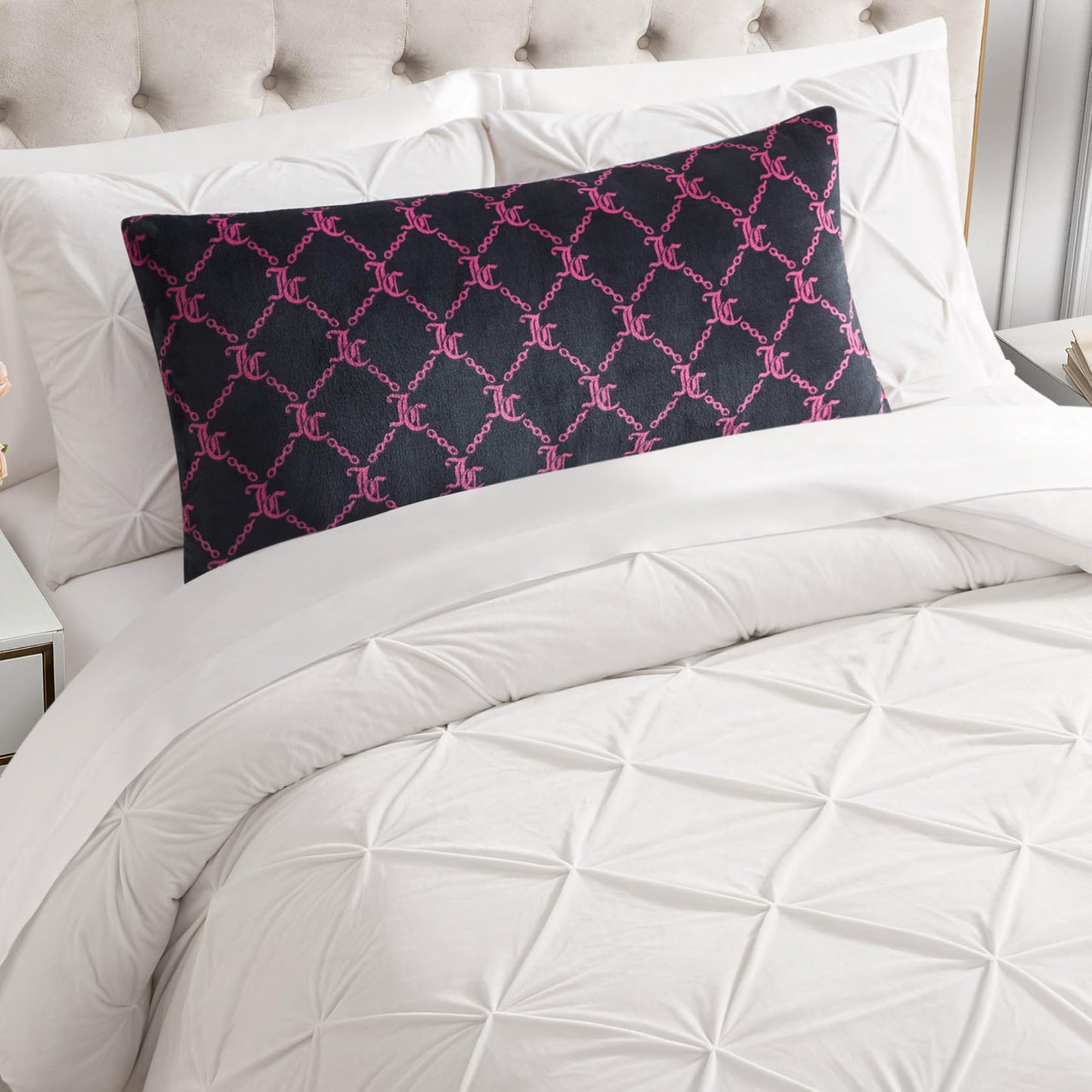 Juicy Couture 18" x 36" Plush Body Pillow, Black Lockup Lattice