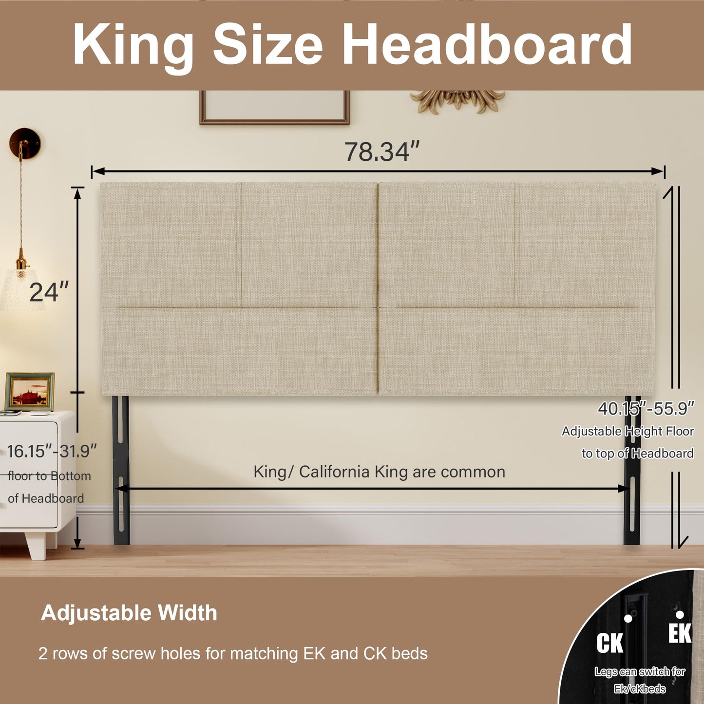 Yongchuang King Size Headboard Only, Modern Linen Upholstered King Bed Headboard with Adjustable Height Oatmeal
