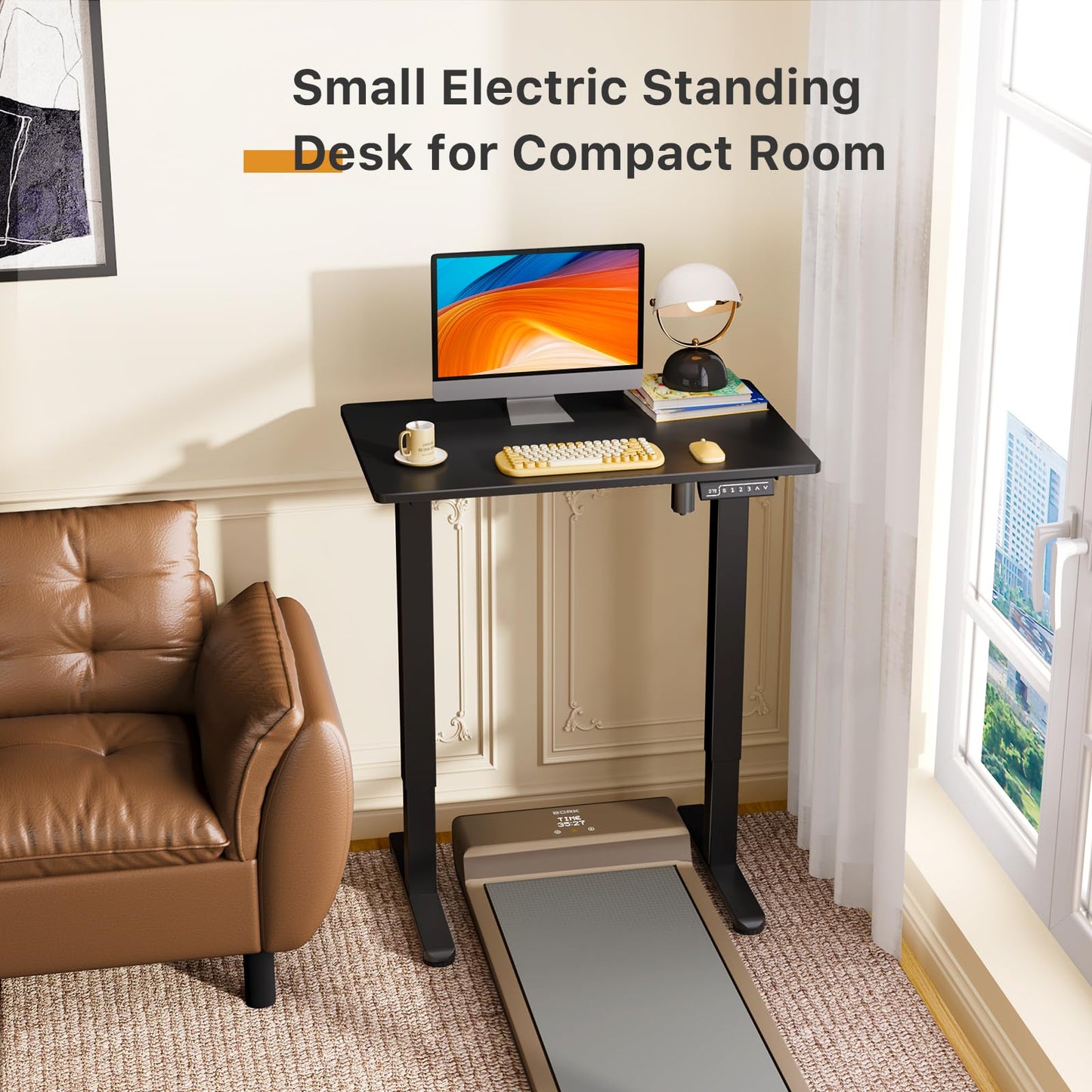 JOY worker Small Electric Standing Desk, 31.5" x 20" Whole Piece Height Adjustable Desk with Memory Controller, Black Sit to Stand Workstation for Home Office
