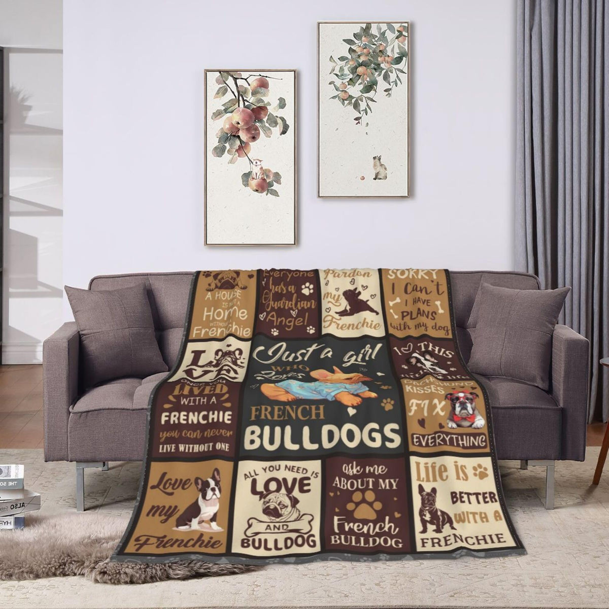 French Bulldog Lover Gift for Women - 50"x40" Ultra Soft Plush Flannel Fleece French Bulldog Throw Blanket, Cozy Fluffy Decor for Couch Bed, Christmas Birthday Present