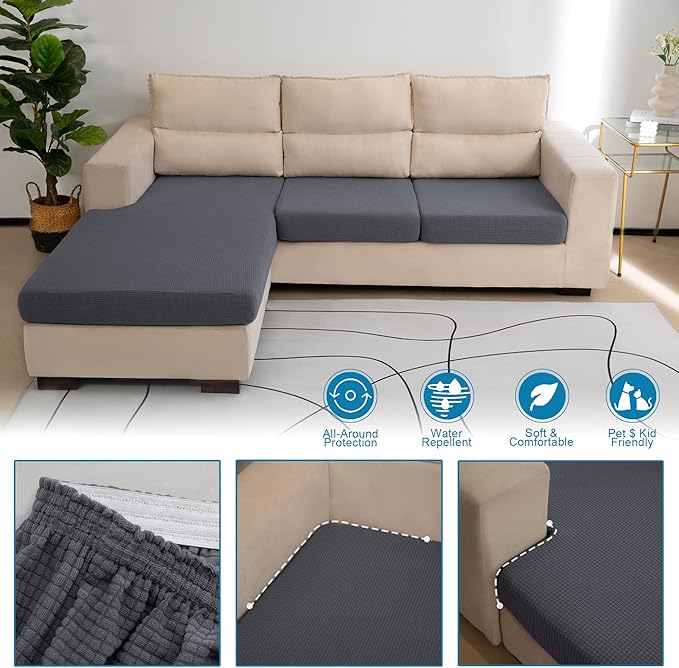 Water Repellent L Shaped Couch Covers, Sofa Seat Cushion Slipcovers, Stretch