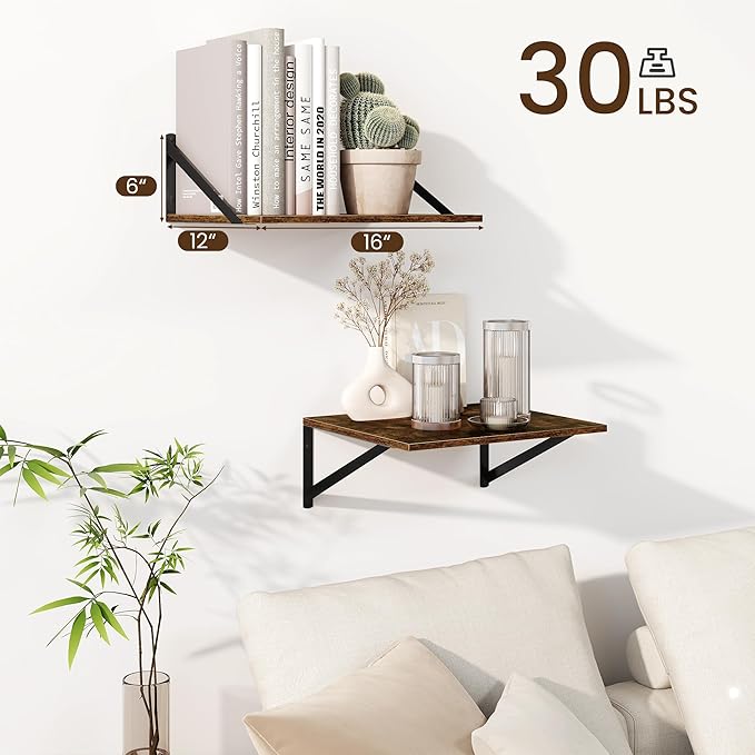 Fun Memories Floating Shelves for Wall, 12 Inch Deep Floating Shelves Set of 2