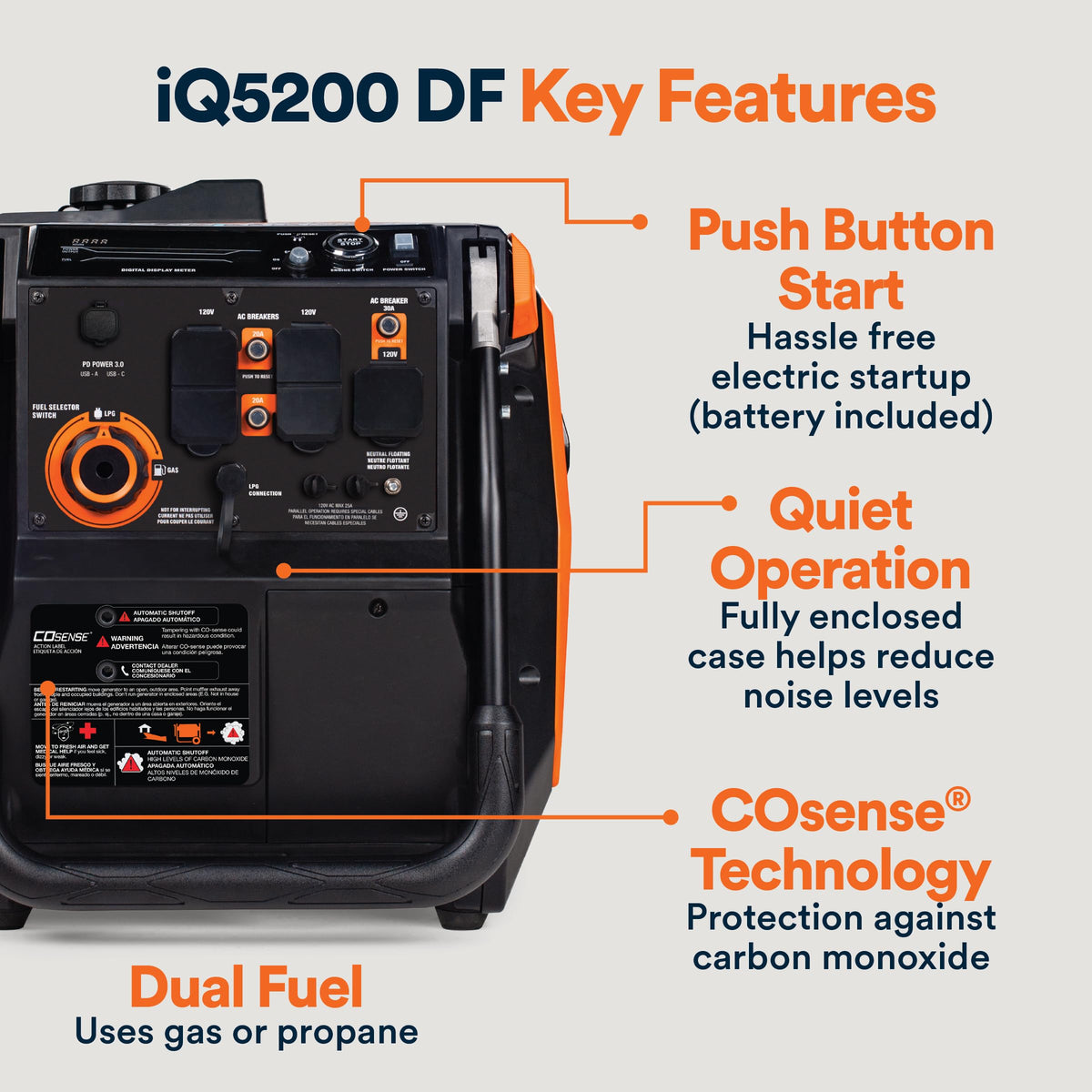 Generac 5,200-Watt Dual-Fuel Portable Inverter Generator - Gas and Propane Compatible - Quiet Operation - Produces Clean, Stable Power - Great for Home Backup, Camping, and RV Use