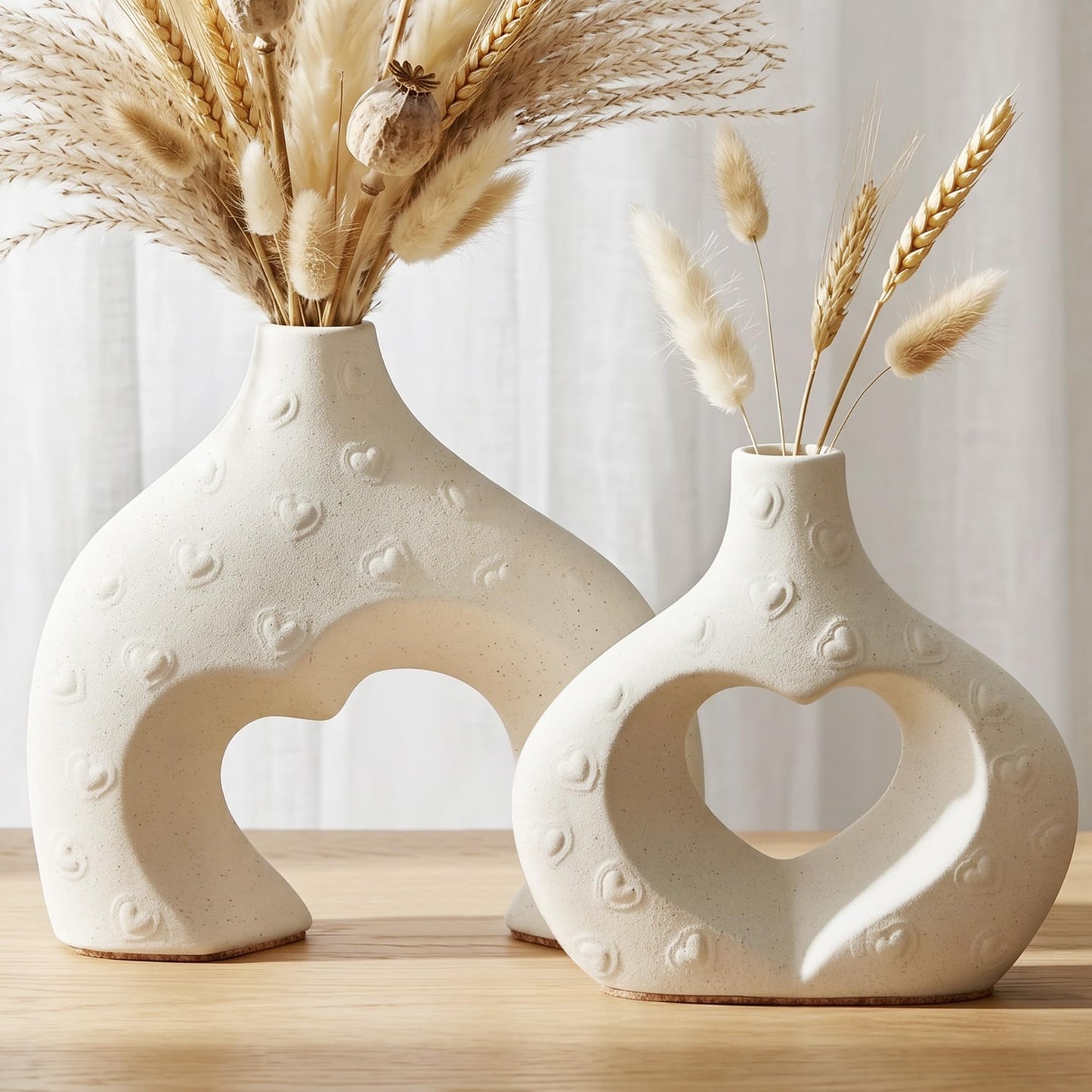 White Ceramic Flower Vases Table Decor Heart Shaped Vase Set of 2