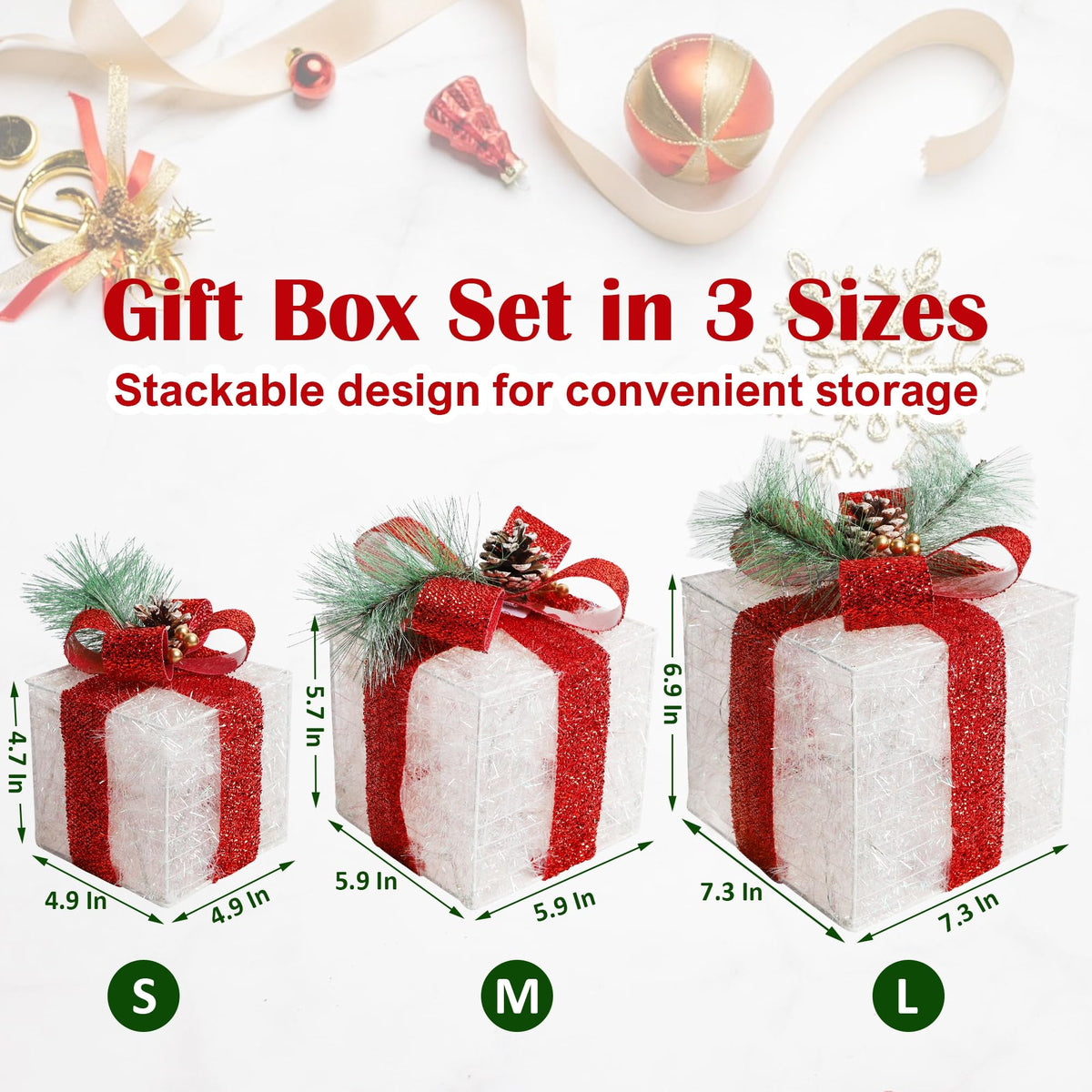 Teoytm Set of 3 Christmas Lighted Gift Boxes Decorations, Lighted Present Box for Christmas Under Tree Indoor Decoration