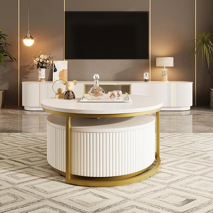 Modern Round Nesting Coffee Table Fluted