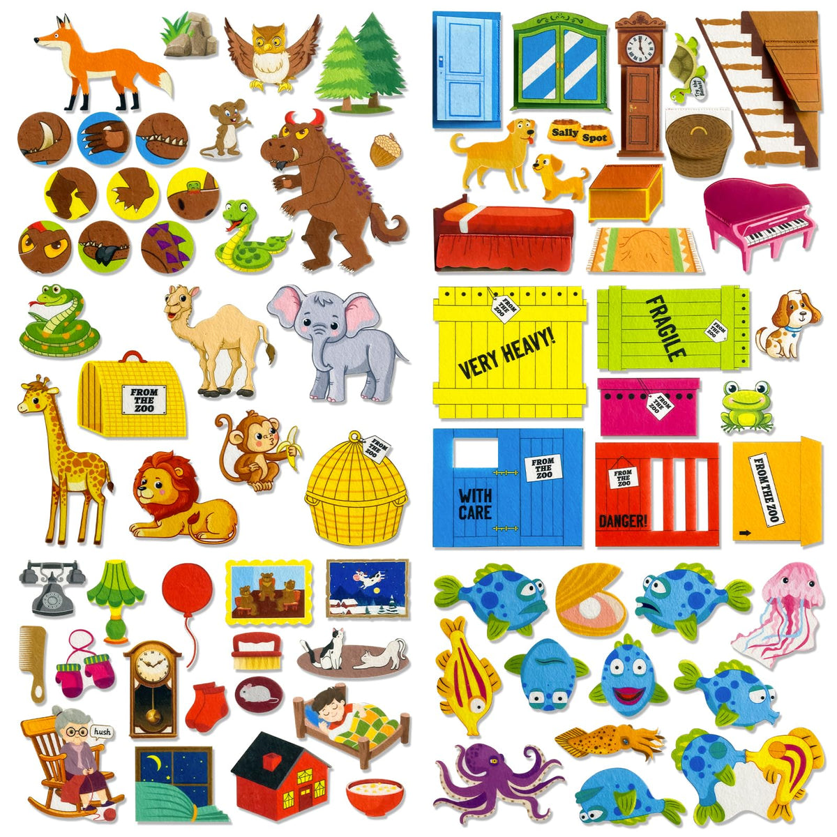 5 Sets (75P) Felt Board Stories Pieces,Tell Five Picture Books Stories(Goodnight Moon,Dear Zoo), for Felt Fannel Board,for Preschool, Kindergarten,Family Time