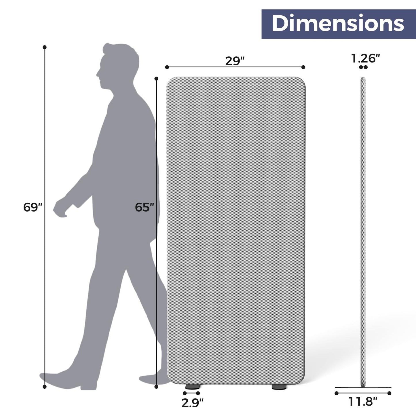 YNCLCS 65"× 29" Standing Room Dividers Panel, Office Partitions, High-Density Fabric, Heavy-Duty Steel Pipe, Privacy Divider Panel Wall for Office, Home, Study, Video Conference, Gray