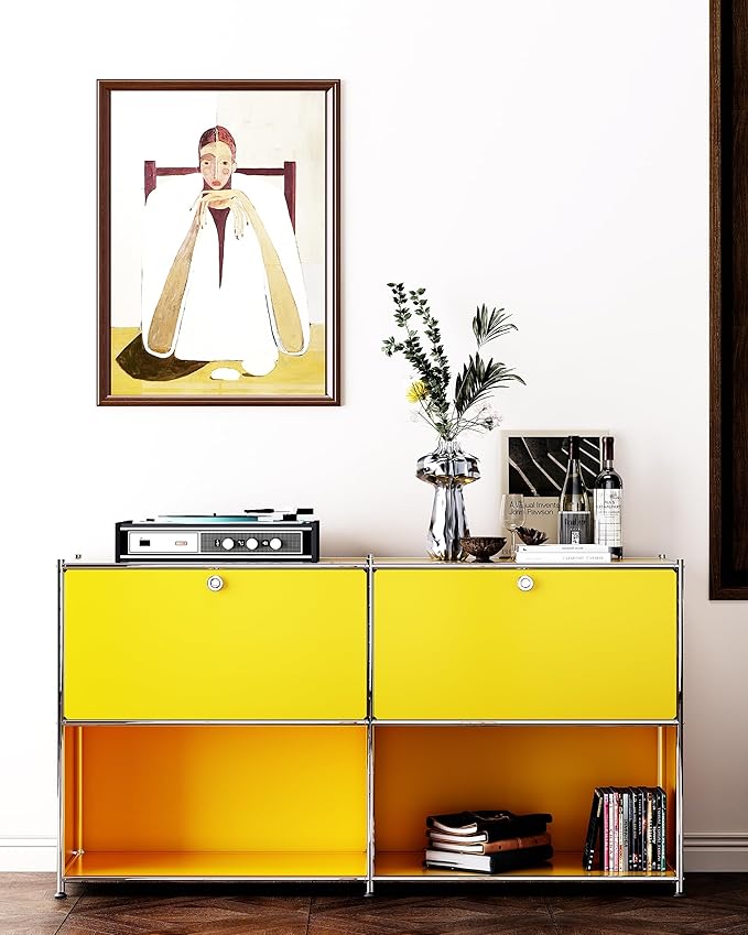 Metal Sideboard with 2 Flap Doors, DIY Modern Home Furnishing, Foyer