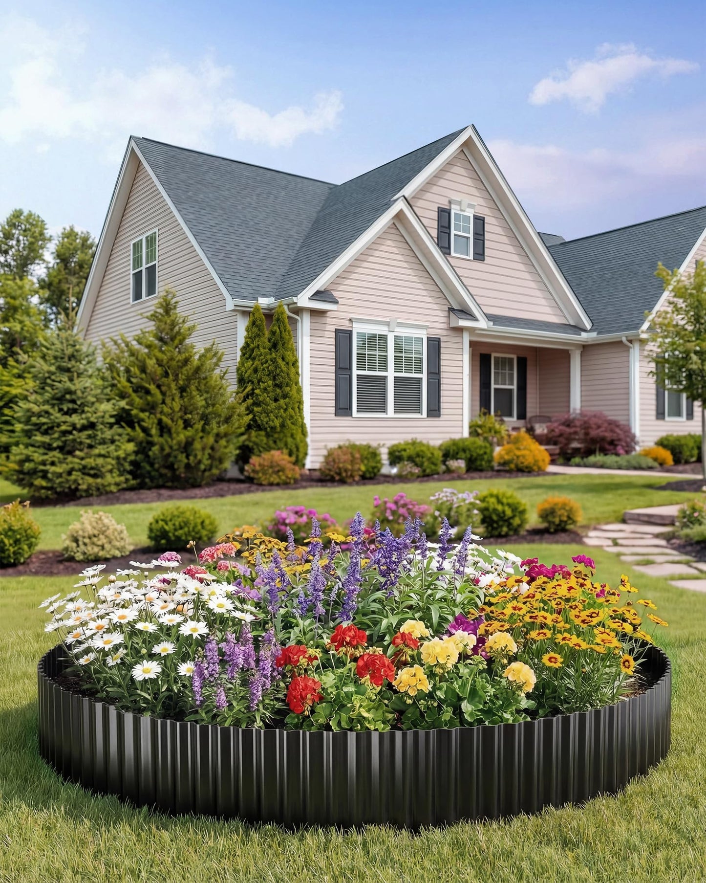 SOCONT Corrugated Metal Garden Edging, 12"×50Ft Durable Landscape Border for Garden, Lawn, Flower Beds and Paver Edging (Black)