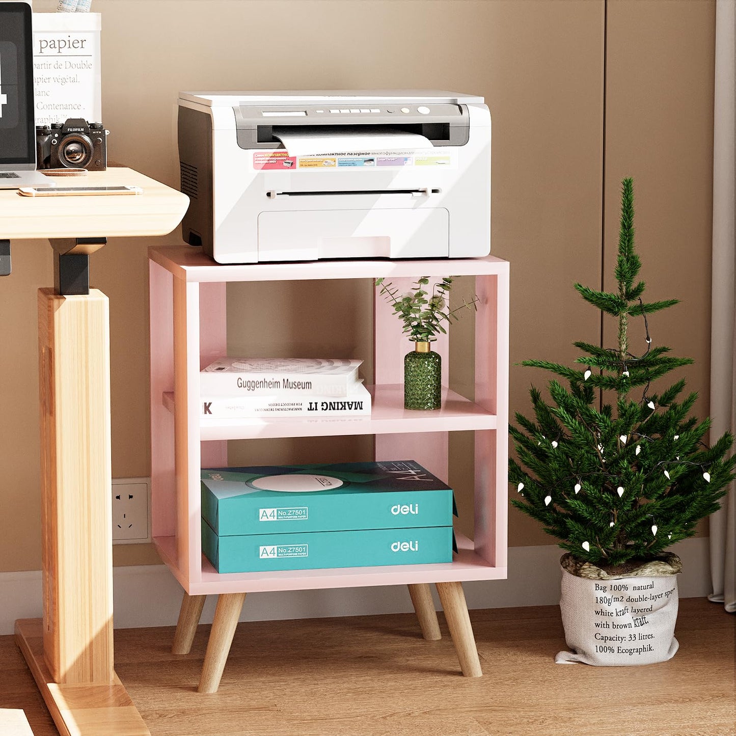 Aenuert Night Stand, Pink Kids Nightstand, Modern End Table with Open Storage, 2-Tier Nursery Bedside Table for Small Space, Living Room, Bedroom