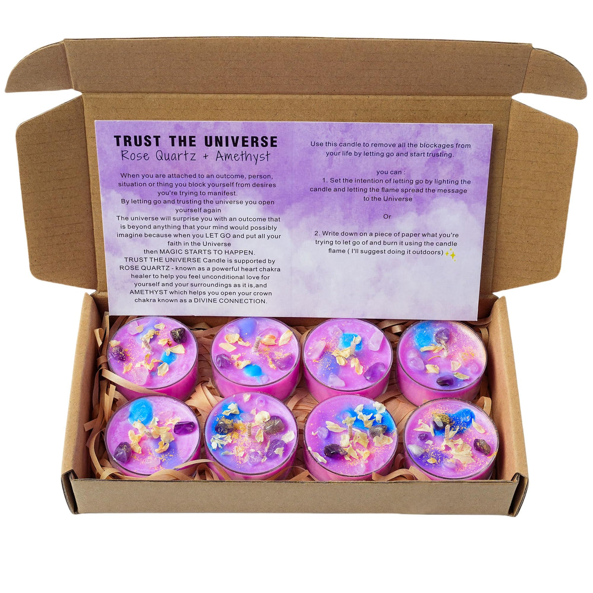 Tealight Soy Candles with Crystals and Herbs, Handmade Energy, Healing Crystal Soy Candles, Aromatherapy Candles. (Purple)