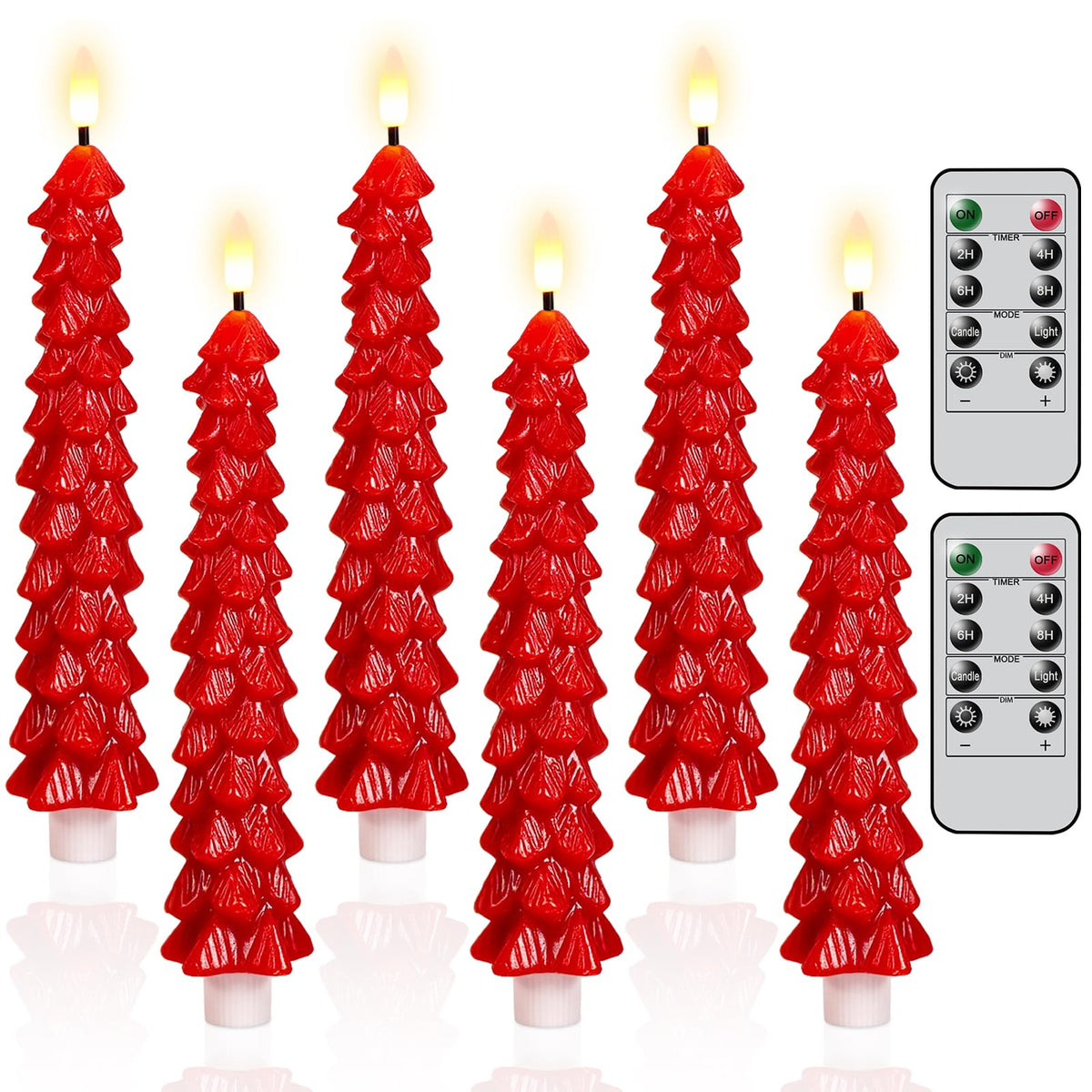 KunSwenn Christmas Tree Candles, Red Christmas Taper Candles, Set of 6 Real Wax LED Flameless Taper Candle, 9.8 Inch LED Tree Candlesticks for Xmas Home Decor
