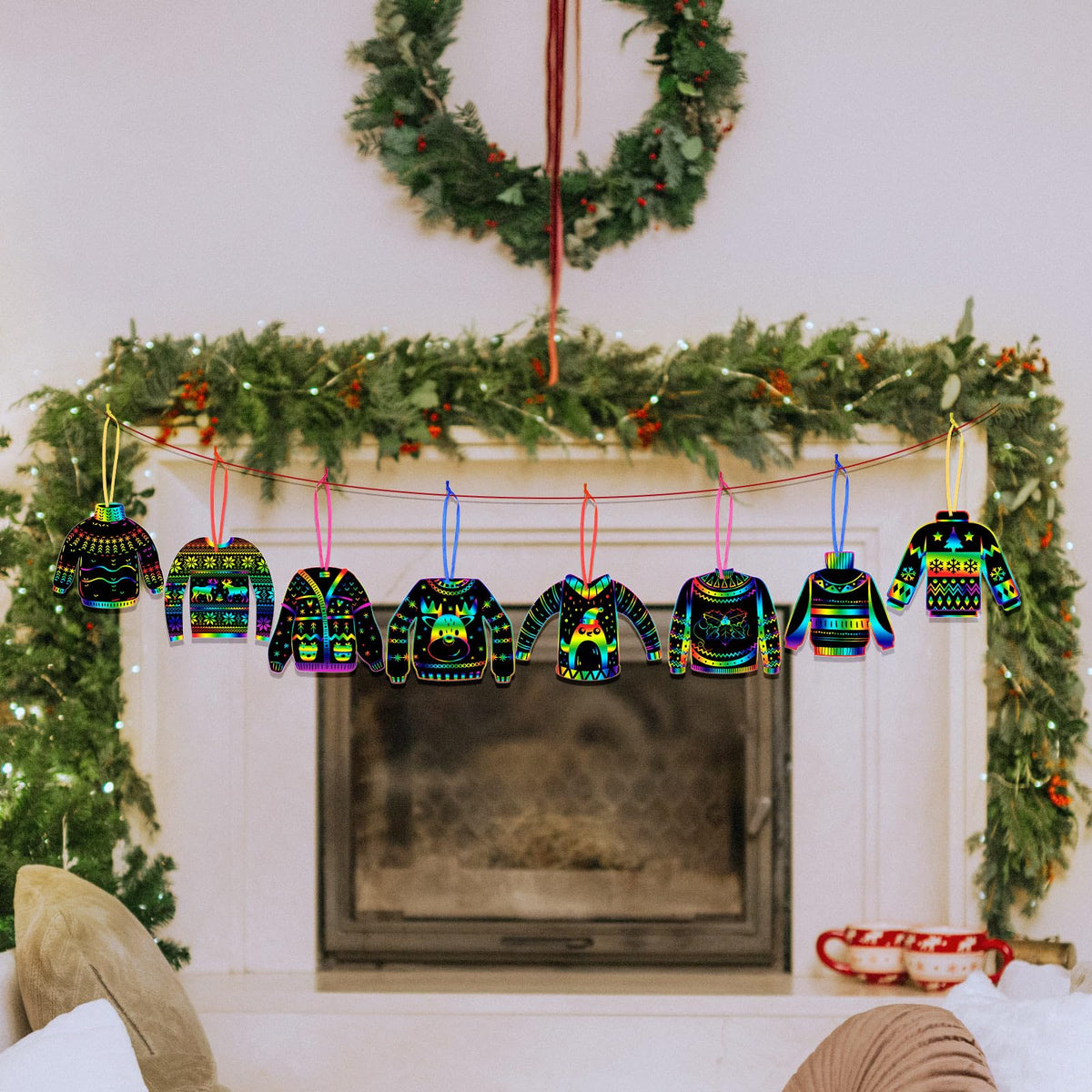 Hollowfly 80 Pcs Ugly Sweater Scratch Cards Christmas Party Favors Rainbow Christmas Tree Ornament Scratch Paper Xmas Crafts for Winter Xmas Home Classroom DIY Activities