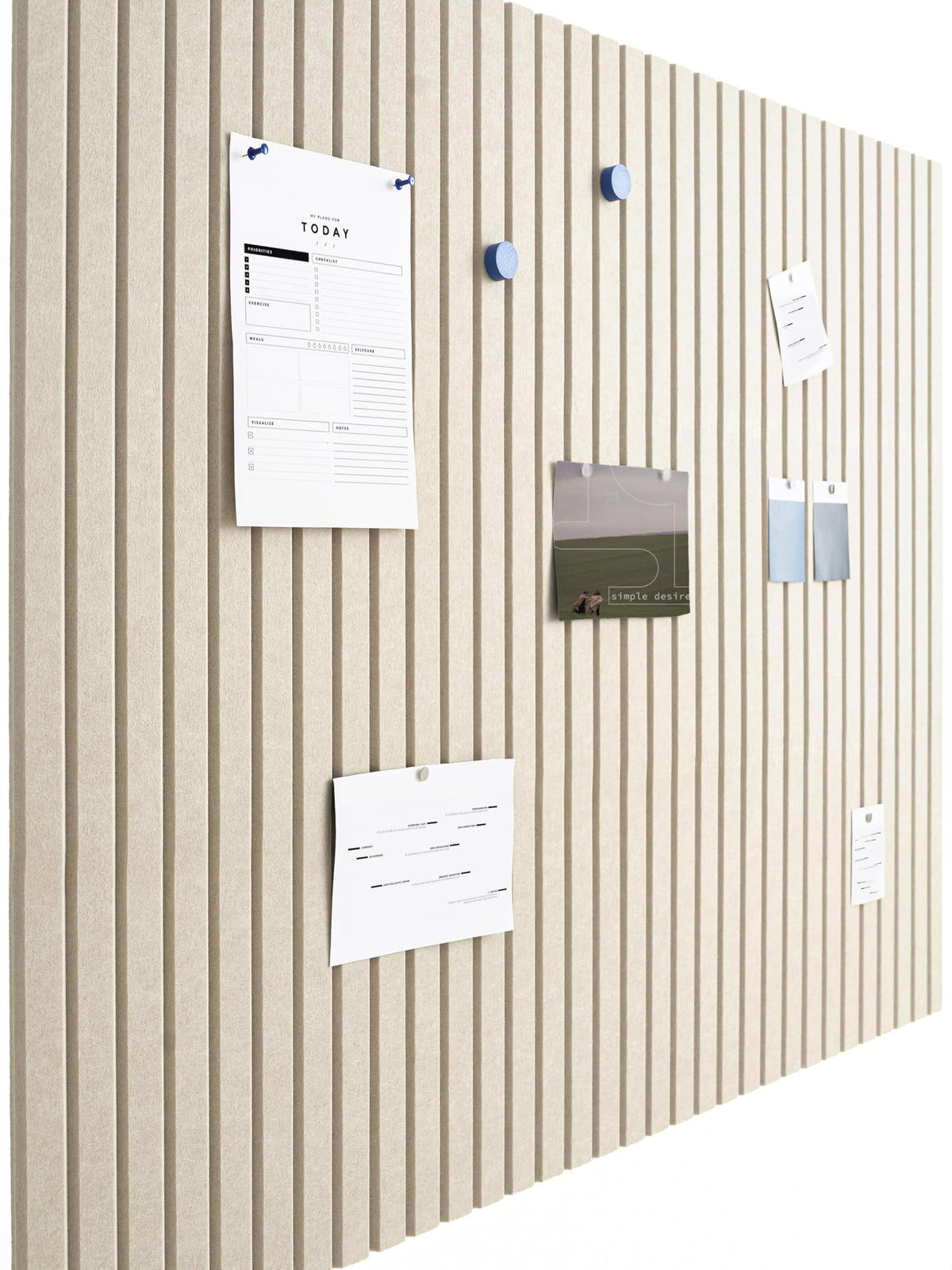 VIVELDA Felt Bulletin Board Tiles 48"x36" - 12-Pack Cork Board Alternative, OEKO-TEX Certified, NRC 0.95 Acoustic Felt Wall Panels, Damage-Free Adhesive, Slatted Design Home Office & Classroom (Opera)