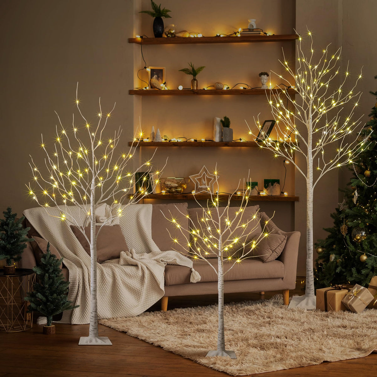 LIGHTSHARE LED Birch Tree Light Set - 4ft, 6ft, 8ft Trees with Warm White Lights - Indoor Outdoor Christmas Wedding Party Decorations (3-Pack)