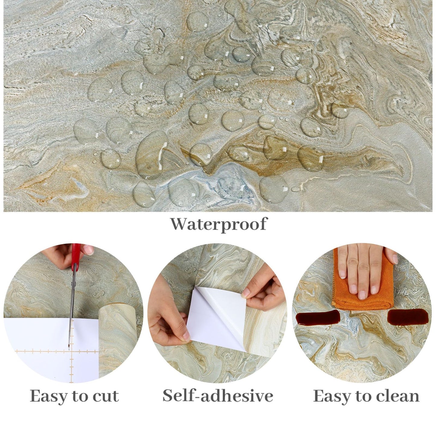VaryPaper 15.7''x78.7'' Luxury Beige Liquid Marble Contact Paper for Countertops Waterproof Matte Marble Wallpaper Peel and Stick Countertop Vinyl Wrap Removable Granite Wallpaper for Kitchen Bedroom