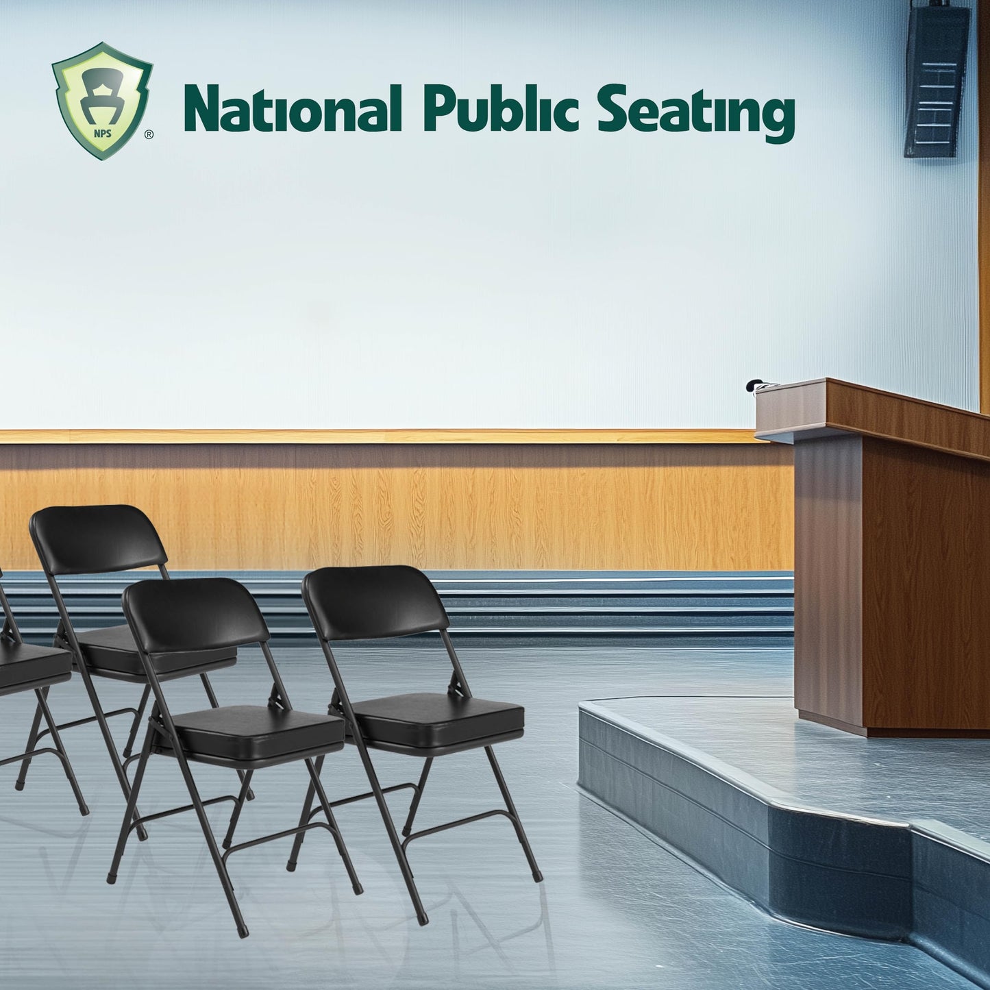 Premium Cushioned Portable Folding Chairs by National Public Seating – 3200 Series Upholstered, Heavy-Duty Foldable Chairs for Indoor & Outdoor Use – Set of 2, Comfortable & Durable, Black