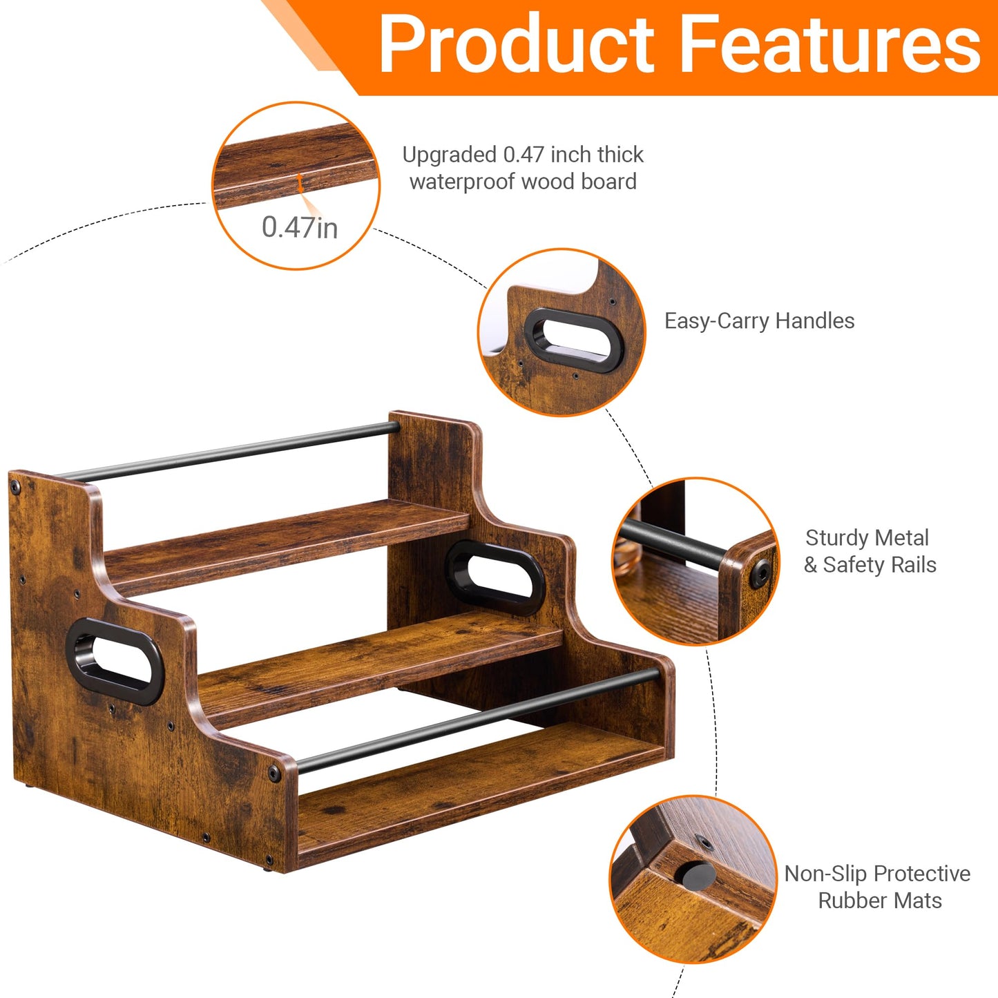 YQBRAO Liquor Bottle Display Shelf, 3-Tier Bar Shelves for Liquor Whiskey, Spirits, Coffee Syrup Rack Organizer with Handles & Metal Guardrail, Bar Bottle Stand for Home, Kitchen, Cafe