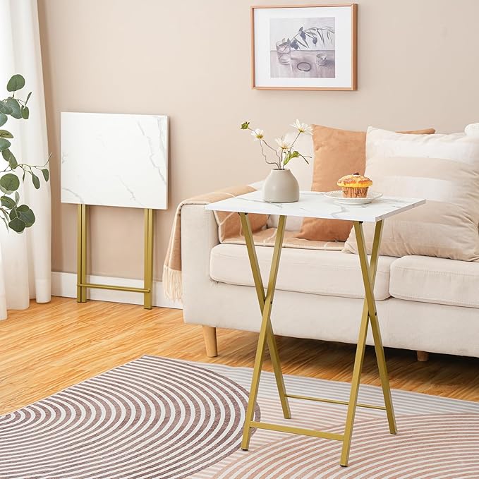HOOBRO Folding TV Tray Tables, Industrial Snack Tables