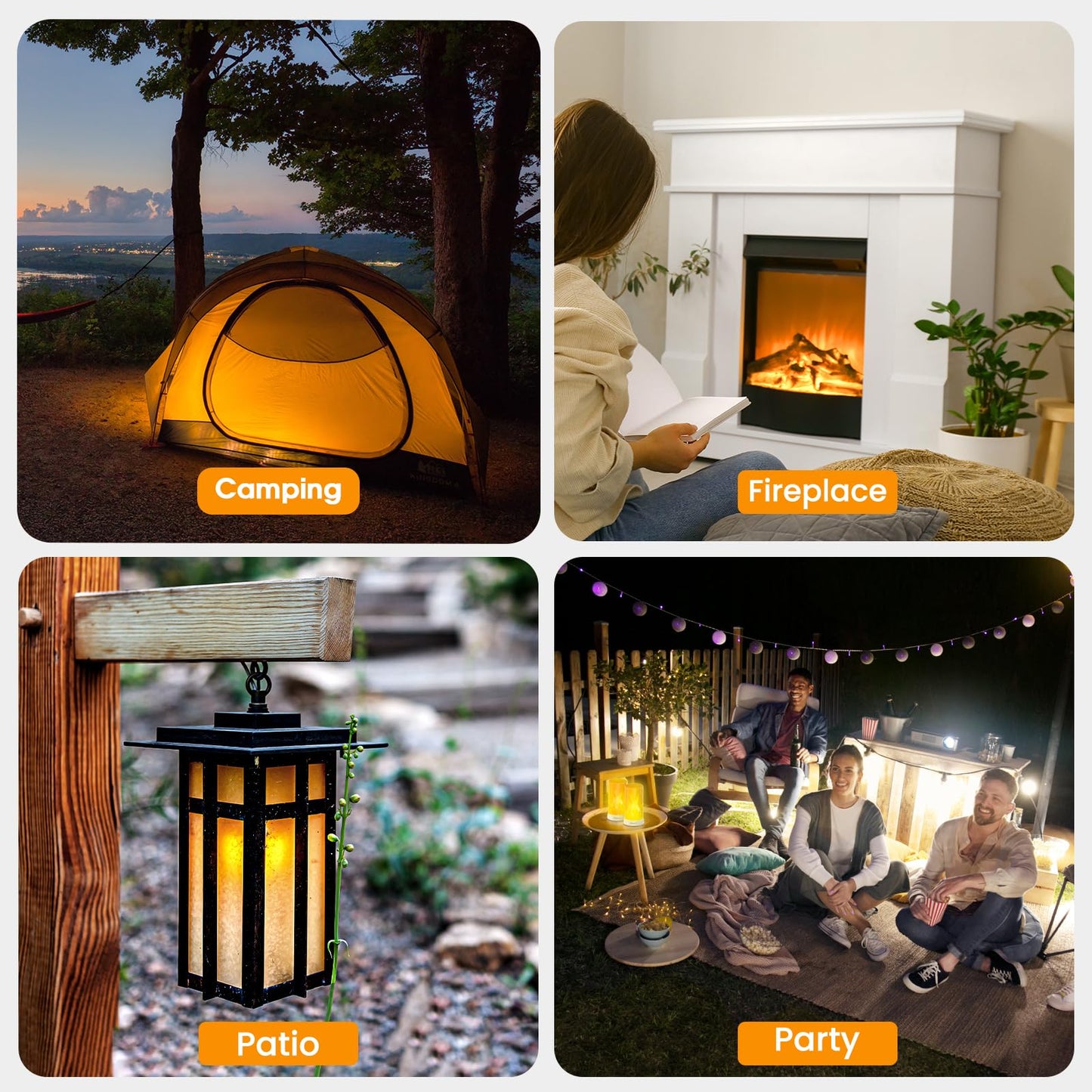 Hompavo 【Upgraded】 LED Flame Lights, 4-Mode Rechargeable Battery Operated Flameless Candles, Waterproof Pillar Flickering Lanterns for Living Room Bathroom Patio Wedding Party Christmas Home Decor