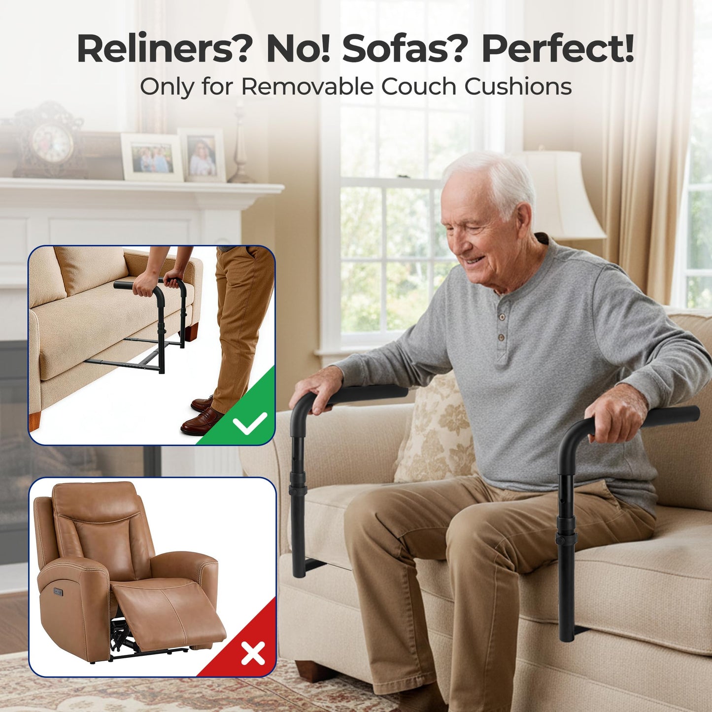 NIMOOD L1 Stand Assist Rail for Couch, Chair Stand Assist Aid for Elderly, Elderly Assistance Products, Disabled, Senior Mobility Aids Adjustable for Sit, Stand, Couch Cane, 18 in Couch Wide at Least