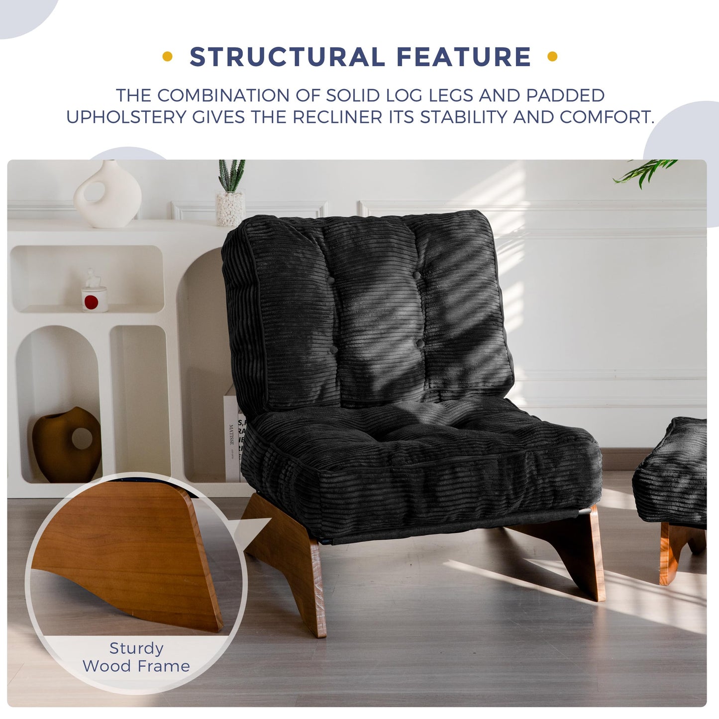 MAXYOYO Accent Chair with Ottoman Adjustable Backrest, Tufted Living Room Chair Upholstered Lounge Chair with Footrest Set, Modern Chair Cozy Reclining for Reading Room, Black